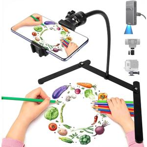 Adjustable Gooseneck Cellphone Holder,Overhead Phone Mount,Table Top Teaching Online Stand for Live Streaming and Online Video and Food Crafting Demo Drawing Sketching Recording.