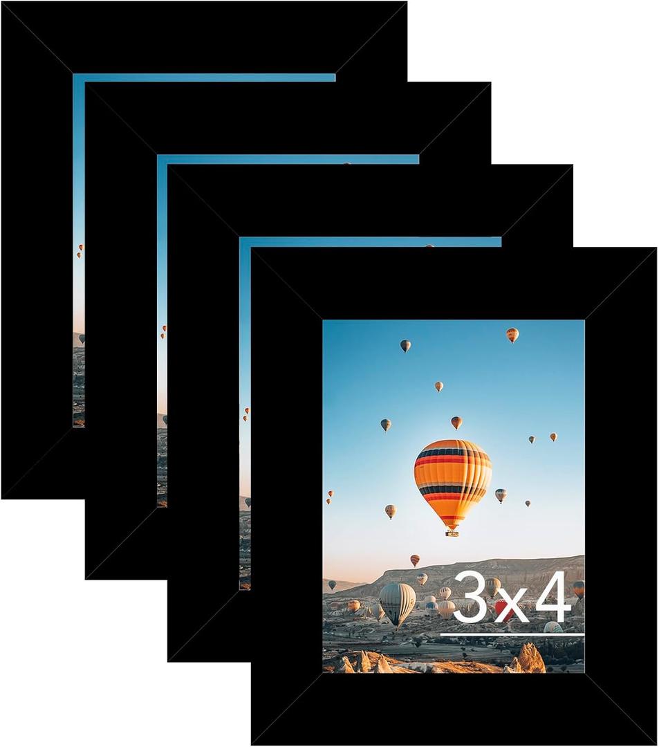 3x4 Picture Frame Set of 4 for Tabletop or Wall, 3 x 4 Wall Gallery Poster Photo Frame with Shatter Resistant Plexiglass, 4 Pack, Black