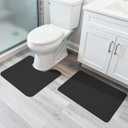 Bathroom Rugs Set 2 Pieces,Thin Bathroom Mats,Toilet Rugs,Quick Dry,Non-Slip,Machine Washable,Low Pile,Absorbent Bath Mats,Shower,Sink,Home Decor Accessories.Black,1'5"x2'3"+1'8"x2" U Shape