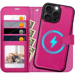 OCASE for iPhone 16 Pro Max Case Detachable Wallet Case with Card Holder, 2 in 1 Pu Leather Flip Folio Case with RFID Blocking Stand Wrist Strap Shockproof Phone Cover 6.9 Inch 2024, Rose