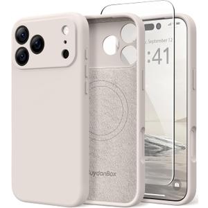 Magnetic for iPhone 17 Pro Max Case, Compatible with MagSafe, [Full Camera Protection][Screen Protector] Silicone Shockproof Protective Phone Case for iPhone 17 Pro Max 6.9", Stone