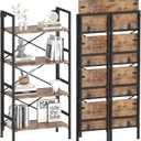 Homeiju Folding Bookshelf,4 Tier Bookcase Foldable Shelf with X-Bracket Design, Adjustable Feet, Space Saving Storage for Living Room, Office, Rustic Brown