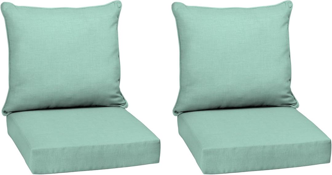 Arden Outdoor Deep Seat Cushion Set, 2-Pack, 22x24, Aqua | Sofa, Couch, Conversation Set, Weather-Proof, Rain-Proof, Fade Resistant for Chair, Mold and Mildew Resistant