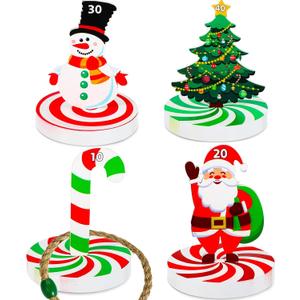 Vicenpal Christmas Ring Toss Game Set, Christmas Party Games for Adults, Family, Xmas Wooden Ring Toss with 4 Rings Candy Cane Snowman Santa Claus Nutcracker Fun Games Gifts
