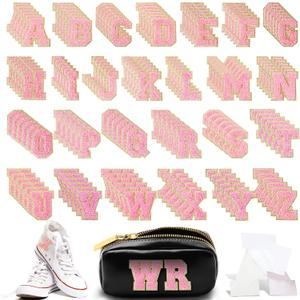 156 Pieces Chenille Letter Patches Self Adhesive Letter Patches 6 Set A-Z Stony Clover Patches Preppy Patches Varsity Chenille Letters for DIY Phone Bags Backpacks Hats (Pink)