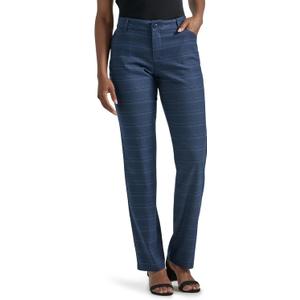 Lee Women's Wrinkle Free Relaxed Fit Straight Leg Pant (Navy/Insignia Blue Plaid)