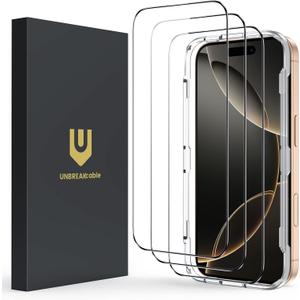 UNBREAKcable Screen Protector for iPhone 16 Pro, Pack of 3, HD Tempered Glass Screen Protector [Full Coverage] [Easy Installation][Free Bubbles][Only for Apple iPhone 16 Pro]