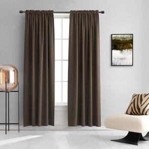 Brown Linen Blackout Curtains 84 Inch Long for Bedroom Living Room, 100% Black Out Thermal Insulated Canvas Look Curtain Drapes Chocolate Brown 50 Wide by 84 Length 2 Panels Back Tab Rod Pocket