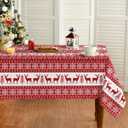 Horaldaily Christmas Tablecloth 60x60 Inch Square, White Deer Trees Red Washable Table Cover for Party Picnic Dinner Decor