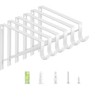 6-Pack Closet Rod Bracket, 10.8x10.8Inch Closet Shelf Brackets Heavy Duty Wall Mounted, Matte White Steel Closet Rod Support Brackets Holder, 300 Lbs Load Capacity with Anchors Screws