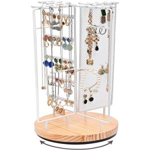 ProCase Rotating Jewelry Organizer Stand Earring Holder Organizer with 28 Necklace Hooks, Jewelry Tree Earring Stand Tower Storage Rack Bracelet Holder, Holds More than 100 Pairs Earrings -White