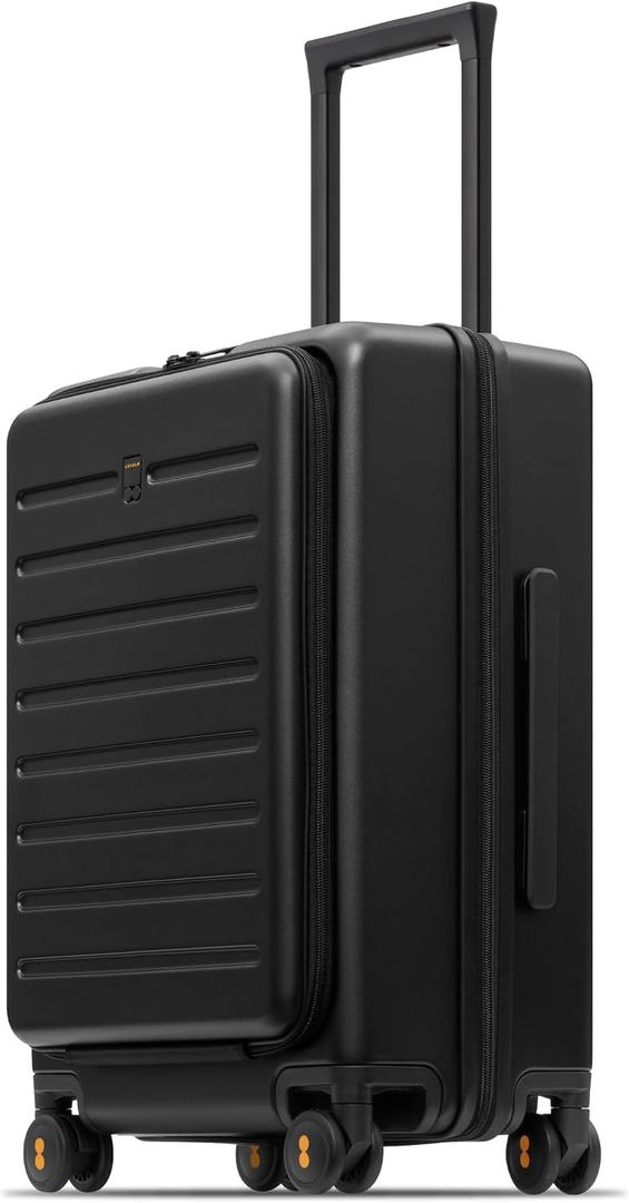 LEVEL8 Road Runner Carry On Luggage with Front Compartment, 20 Inch Lightweight Hard Shell Suitcases with Wheels Airline Approved, Tsa Locks for Luggage, Black, 21.46" x 14.57" x 9.45"