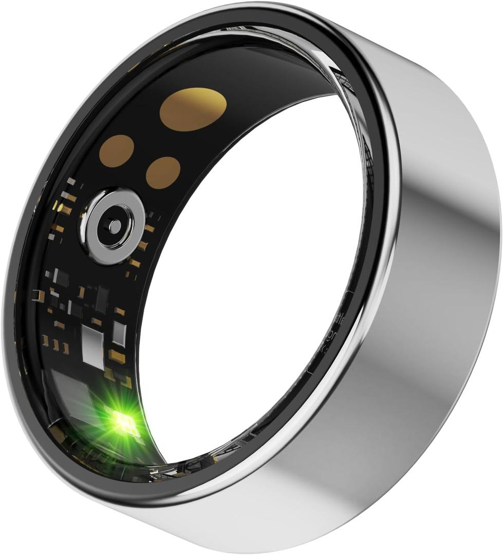 Smart Ring with Charge Box for Women Men Health Ring Sleep Heart Rate Blood Pressure Oxygen Tracking Step Counting Family Care Long Battery Life IP68 Compatible with iOS Android (Silver, 8)