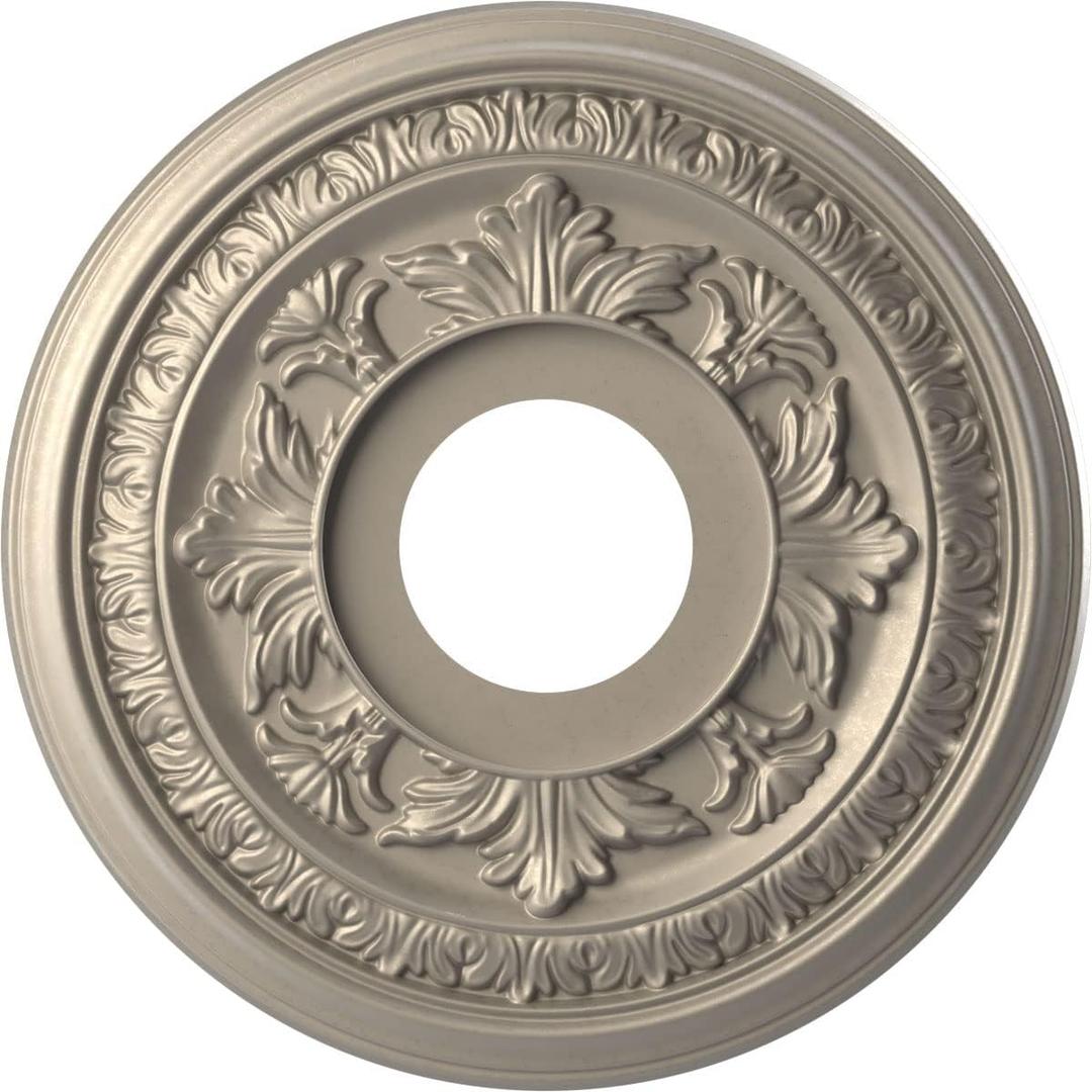 Ekena Millwork CMP13BACSV Baltimore Thermoformed PVC Ceiling Medallion (Fits Canopies up to 5 1/4"), 13"OD x 3 1/2"ID x 3/4"P, Metallic Silver Metallic