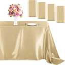 MCEAST 4 Pieces Champagne Satin Tablecloth 102 x 58 Inch Champagne Satin Table Overlay Cover Rectangular Bright Silk Tablecloth for Party, Wedding, Banquet Table Decoration