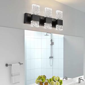 Black Bathroom Light Fixtures Crystal Bathroom Vanity Light 3 Light Over Mirror Modern LED Wall Light for Bathroom6000K Cool Light30 Watts