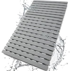 BEMISO Shower Mat Non Slip Bathtub Mat with Suction Cups and Drain Holes 27.5 x15.7 Inch Bath Mat for Tub & Shower.Easy Dry,Easy to Cut,Eco-Friendly (Gray)