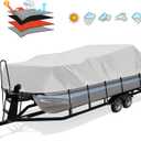 Solim Trailerable 1200D PU Heavy Duty Pontoon Boat Cover, 16-18ft Marine Grade Waterproof UV Resistant Oxford Polyester Canvas Cover, Boat Cover for Pontoon with Adjustable 16 Tie Down Straps, Gray