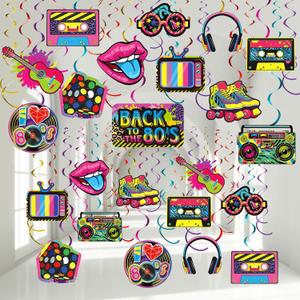 Containlol 53 Pieces 80s Party Decorations, Retro 1980s Hip Hop Party Hanging Swirls Ceiling Decor for Adults Back to The 80s 1980s Throwback Birthday Neon Rock Hippie Supplies
