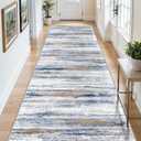 4x10 Wide Washable Runner Rug: Easy-to-Clean Runners for Hallway Entryway Kitchen Bedroom Living Room - Stain and Water Resistant Rugs with Non-Slip Backing - Soft Low-Pile Carpet Navy Grey