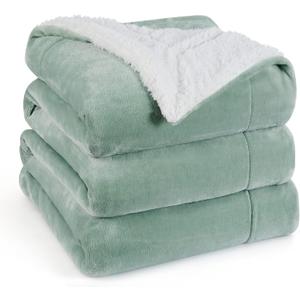 Bedsure GentleSoft Sherpa Fleece Blanket Queen Size for Bed, Non-Heated, Thick and Warm Throw for Women and Men, Soft Fuzzy Plush Queen Blanket for Spring, Sage Green, 90x90 Inches