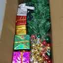 PREXTEX 23-Inch DIY Mini Christmas Tree with Lights - Small Christmas Decorations Table Top Xmas Tree with Multicolor LED String Lights, Star Topper, Hanging Ornaments and Gift Boxes for Holiday Decor (Dark Green)