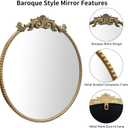 Round Mirror, 28''Baroque Style Circle Mirror Vintage Gold Metal Frame Wall Mirrors for Vanity, Bathroom or Bedroom