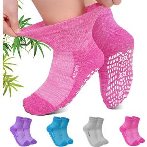 CaiDieNu Non Slip Diabetic Ankle Socks: Bamboo Viscose Non Binding Hospital Socks with Grip for Women Men Elderly Edema 9-15