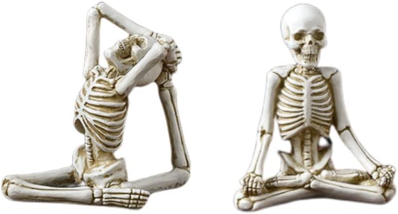 Meditating Skeleton Figurines and Yoga Skeleton Figurines Mini 2 Set Resin Craft Ornament for Halloween Party Decorations Table Gothic Home Decorative