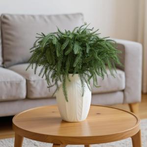 8 PCS Real Touch Norfolk Pine Branch,18" Artificial Christmas Green Plants Branches Faux Greenery Stems,Fake Norfolk Picks Pine for Vase DIY Crafts Garland Wreath Christmas Indoor Decor (8)