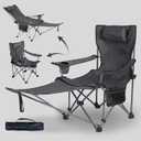 Folding Reclining Camping Chairs Footrest: 3 in 1 Portable Beach Lounge Chair Tanning Chairs with Backpack Lay Flat Lawn Chair Camping Furniture Camp Fishing Outdoor Carry Bag (Cloth Back, Grey)