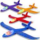 CUKU 4 Pack LED Light Airplane Toys-17.5" Large Throwing Foam Plane-2 Flight Modes Glider Plane-Outdoor Flying Toys for Kids-Flying Toys Gift for Boys Girls 3 4 5 6 7 8 9 Years Old (Colourful)