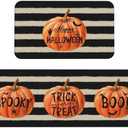 Fall Kitchen Mats Set of 2 Black Cream Pumpkin Autumn Harvest Thanksgiving Holiday Kitchen Rugs for Floor Home Decor Bathroom Laundry Room Doorway Decoration Absorbent Mats,17x29 and 17x47 Inch