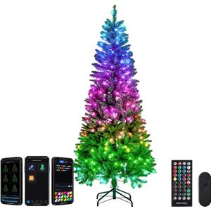 FANCILLUMA 6FT Prelit Christmas Tree with 250 LED Lights, App Controlled Artificial Christmas Tree with Multi-Color RGB Lights & Music Sync, Slim Pencil Christmas Tree for Home Christmas Decorations