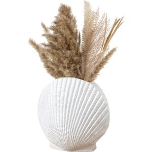 MyGift White Ceramic Flower Vases, 10 inch Pampas Grass Vase, Decorative Shell Shaped Vase for Living Room, Modern Aesthetic Home Decor