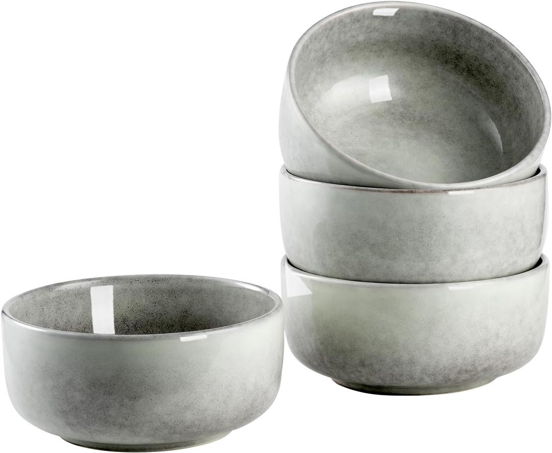 Henten Home Ceramic Otmeal Bowl Set of 4, 26 OZ Porcelain Bowls for Cereal, Salad, Soup, Noodle, Serving Stoneware Set, Reactive Glaze, Microwave & Dishwasher Safe (Grey) (Gray)