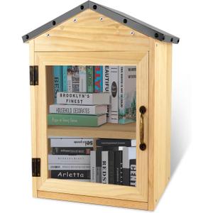 Outdoor Library Box Literature Exchange Box Outdoor Book Storage Little Wood Cabinet for DIY, Neighborhoods Community and Schools Sharing Books, Literature and Newspapers(B) (16*14*25)