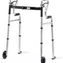 Walkers for Seniors with 5” Front Wheels by Health Line Massage Products, Width Adjustable Compact Standard Walker Support Up to 350lbs, Quick Folding 2 Wheels Walker for Seniors, Adults Sliver