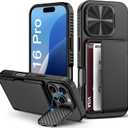 for iPhone 16 Pro Case Wallet, Built-in Card Holder (4-5 Cards), Camera Cover Stand, Military Grade Drop Protection, Rugged Heavy Duty Men Women Protective Phone Case for iPhone 16 Pro, Black