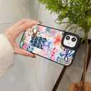 Case for iPhone 16 Pro, Trendy Aesthetic Preppy Coastal Beach Pattern Print, Glossy Hard PC Back Soft TPU Bumper, Slim Shockproof Anti-Scratch Cover for Teen Girls Women