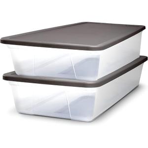 HOMZ 2-Pack Snaplock, Small Clear Plastic Storage Organizer Bins w/ Lids, 28 Quart, Gray - Stackable Container Boxes for Bedroom, Bathroom, Garage, and Office Organization