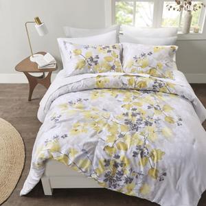 Madison Park Bed in A Bag-Trendy Casual Design Cozy Comforter with Complete Sheet Set with Side Pocket, All Season Cover, Matching Shams, Full, Leaf Yellow 9 Piece
