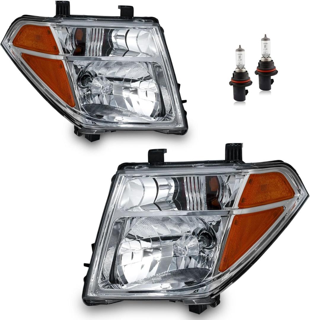 Headlights for 2005-2008 Nissan with High/Low Beam Bulbs | Halogen Headlights Assembly for 2005-2007 Nissan Pathfinder, Chrome Housing, Driver & Passenger Side