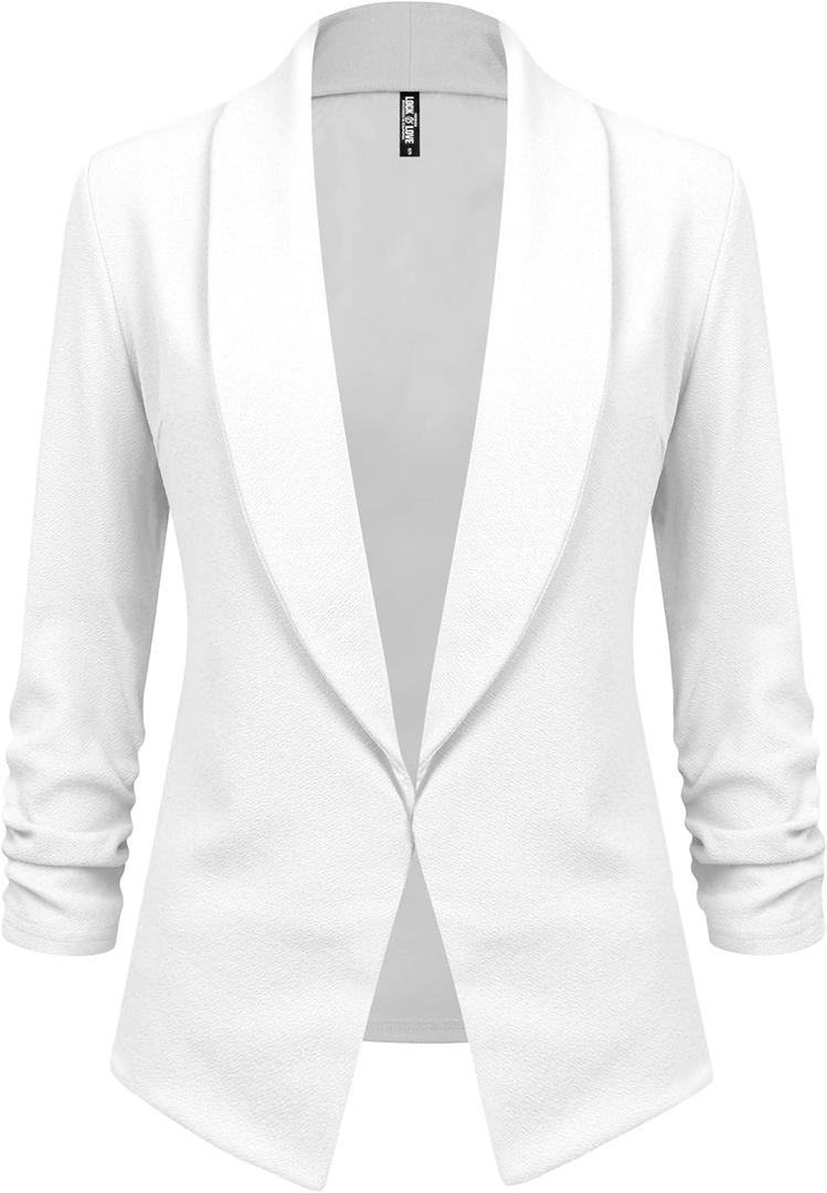 Lock and Love Women 3/4 Sleeve Blazer Open Front Cardigan Jacket Work Office Blazer (Medium)