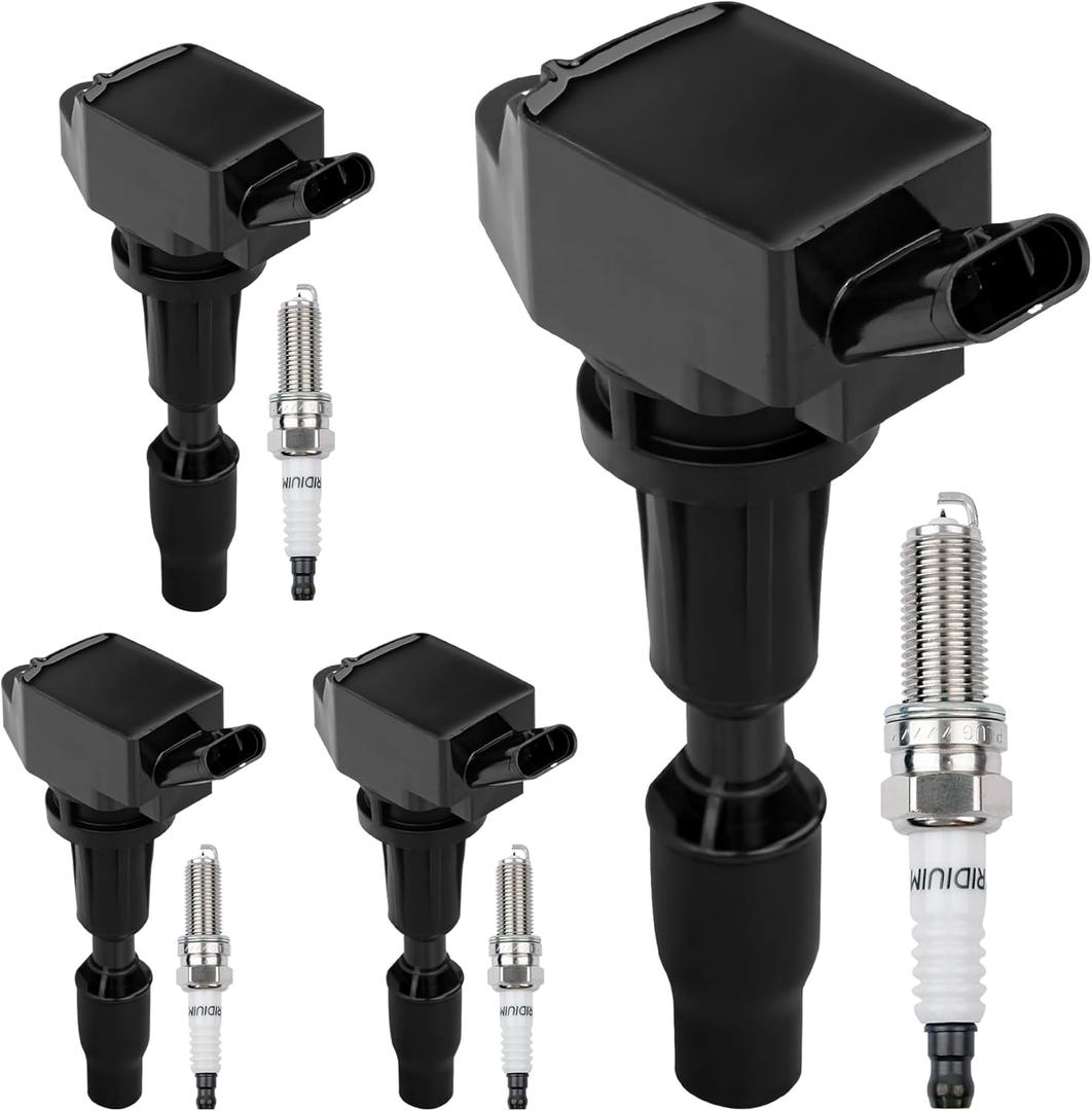 HQPASFY UF764 Ignition Coils Pack & Iridium Spark Plugs Set of 4 Compatible with Hyundai Sonata Santa Tucton, Optima Sportage Sorento, Genesis 2.0L 2.4L Repalce# GN10730, 5C2091