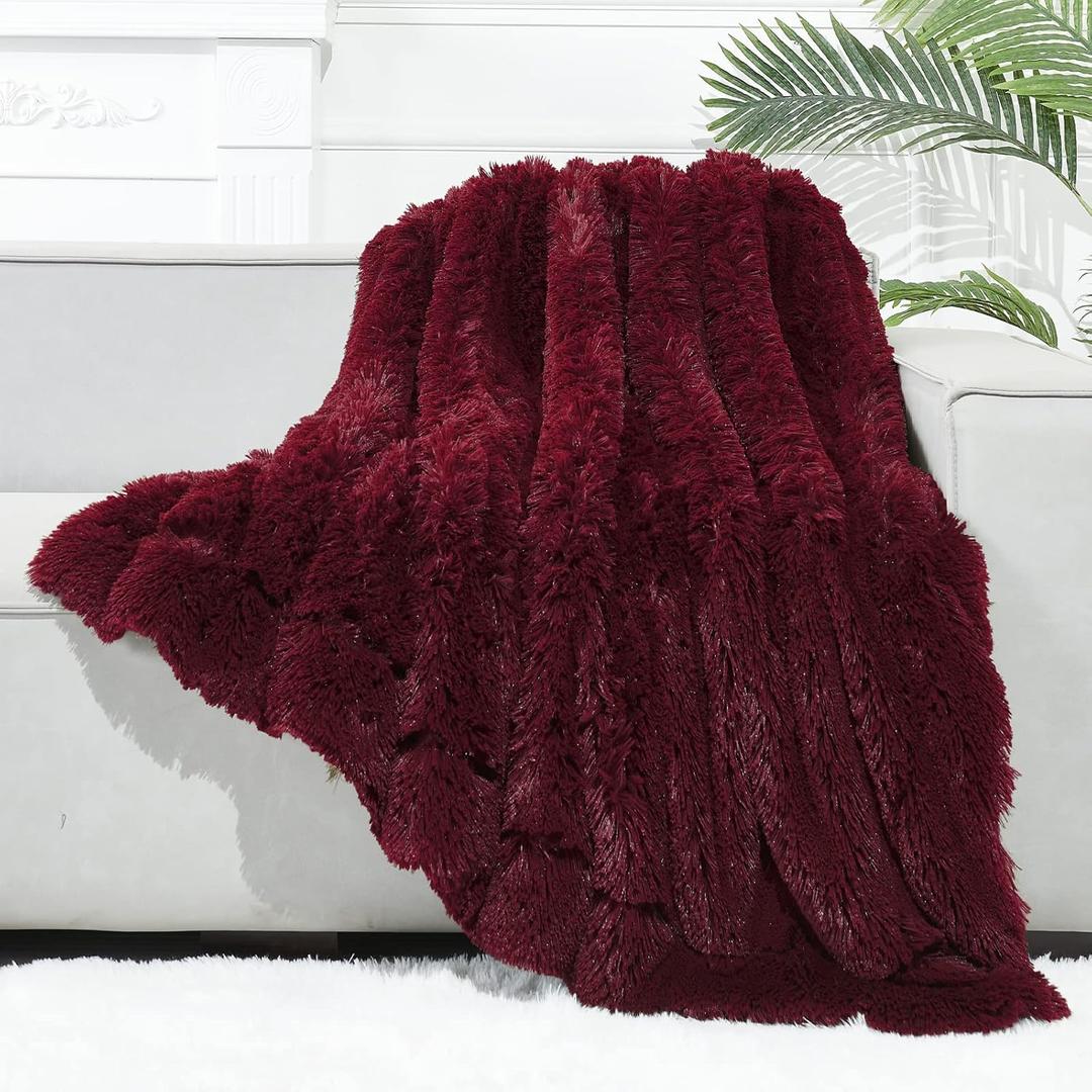 GONAAP Fuzzy Faux Fur Throw Blanket Wine Red Super Soft Cozy Plush Fuzzy Shaggy Blanket for Couch Sofa Bed (Wine Red, Throw(50"x60"))