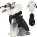 PINA Dog Coat with Built in Harness, Dog Jacket with Faux Fur Hood, Dogs Vest with Reflective Strap for Small Medium Large Dogs, Black, M (M(chest:17.3in, 6.6-8.8lb))