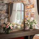 24"x36" Solid Wood Bathroom Mirror Tempered Glass for Wall Mounted, Rustic Wood Frame Wall Mirror Decorative for Bedroom Living Room Vanity Mirror Entryway Mirror, Brown