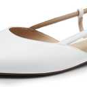 DREAM PAIRS Slingback Flats for Women, Pointed-Toe Elegant Women's Ballet Flats with Buckle Strap, Classic Low Heel Dress Shoes for Casual Work Office Party (Size 11, White-pu)