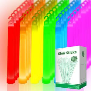96 Ultra Bright Large Glow Sticks with 96 Black PE String, Multi Use Colourful 6 Inch Glowsticks for Parties, Camping, Emergency Glow Sticks For Blackout, Long-lasting Lighting Waterproof and